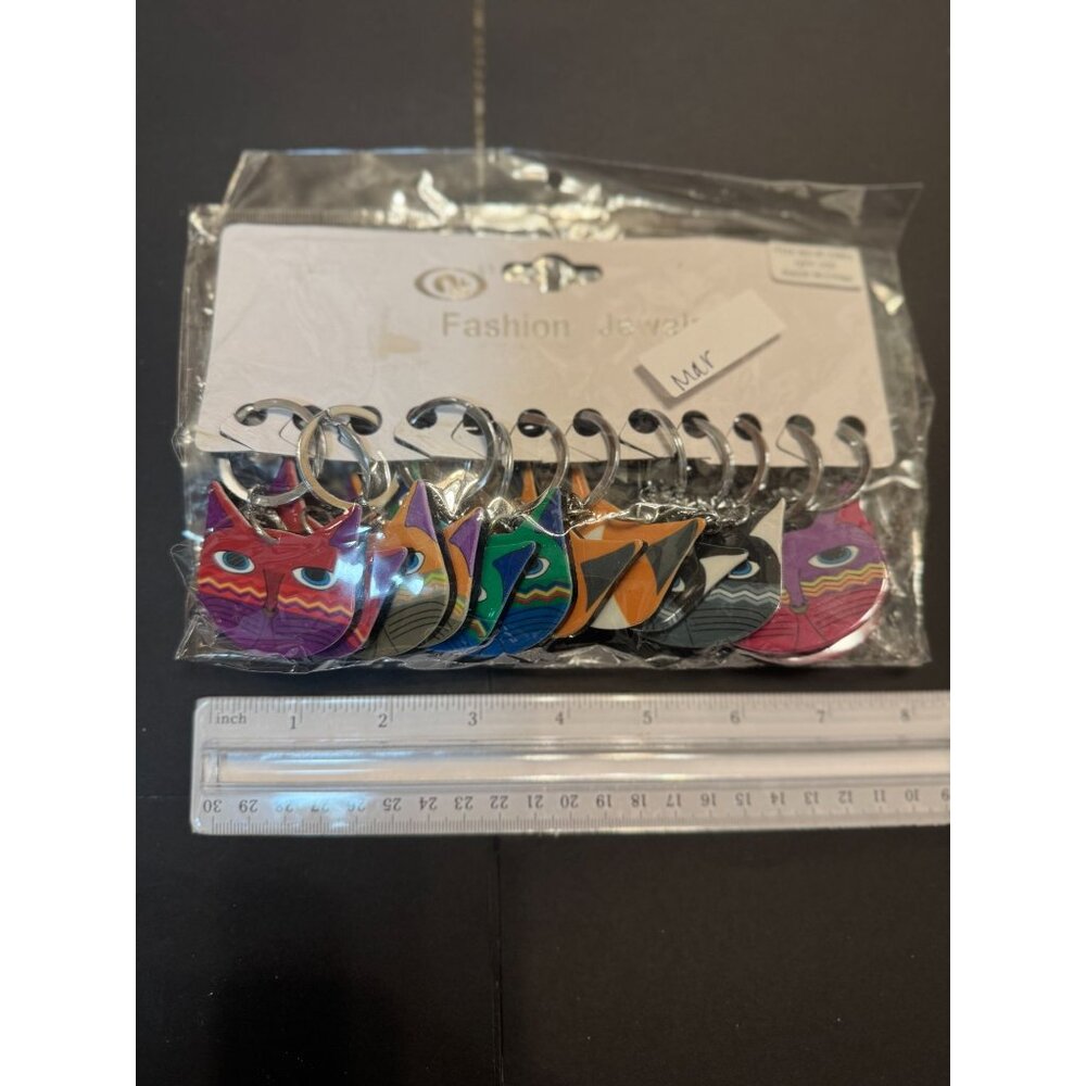 Colorful Cat-Themed Keychain Set Of 12 Lightweight & Durable Acrylic Charms